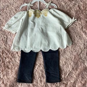 Off the shoulder, hand embroidered top with pants